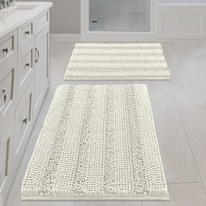 Non Slip Thick Shaggy Chenille Bathroom Rug Mat Set Extra Soft and Absorbent by HVERSAILTEX