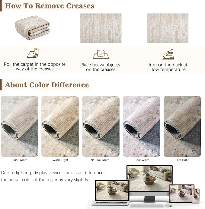 DCX Abstract Area Rug 6x9, Washable Beige Brown Modern Rug - Image 6