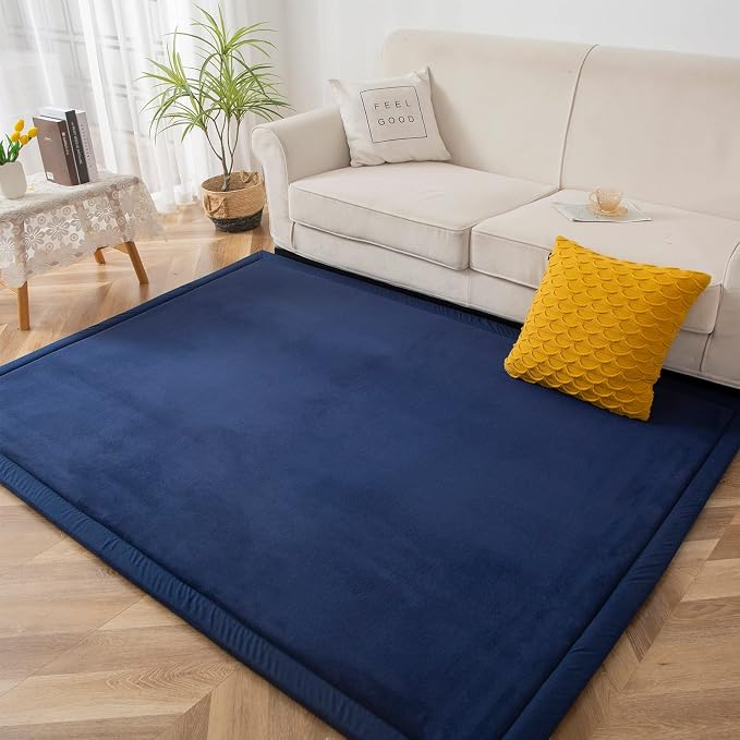 MAXYOYO Black Coral Velvet Area Rug, Thick Japanese Tatami Mat Living Room - Image 2