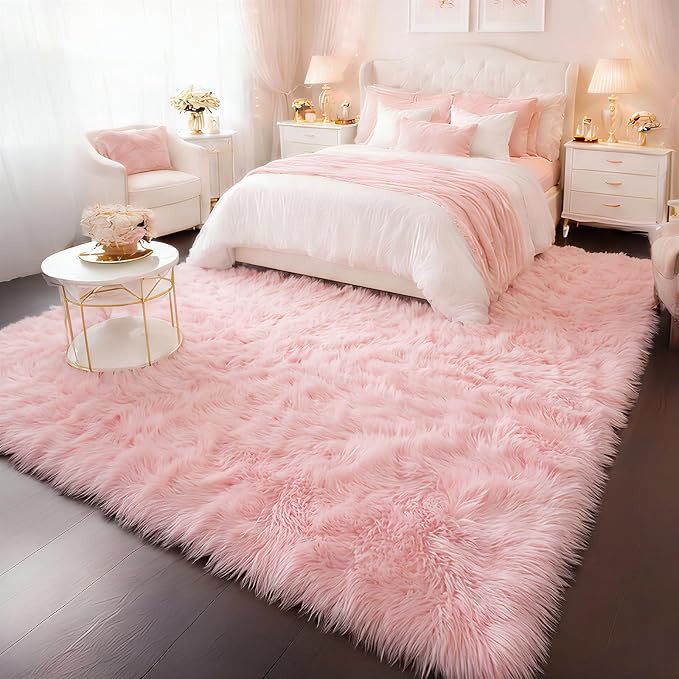 Amdrebio Pink Rugs for Girls Bedroom, 9x12 Large Fluffy Area Rugs for Living - Image 6