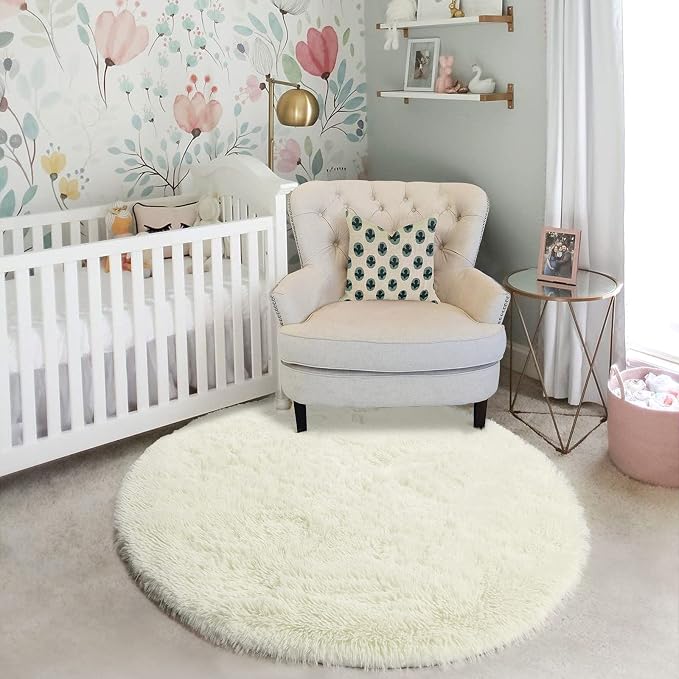 Amdrebio Ivory White Small Round Rug 3Ft - Image 7