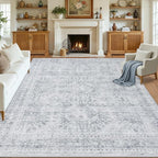 8x10 Area Rugs for Living Room: Vintage Boho Neutral Washable Rug Indoor Soft by Luxturiy