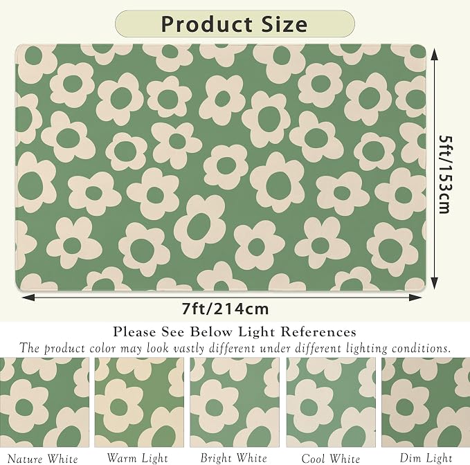 Vintage Groovy Flower Area Rug for Living Room, Washable Area Rugs 5x7 Non-Slip - Image 2