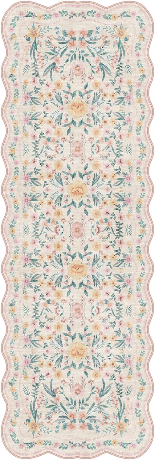 Scalloped Floral Runner Rug 2x6, Soft Cute Carpet Runner - Image 8