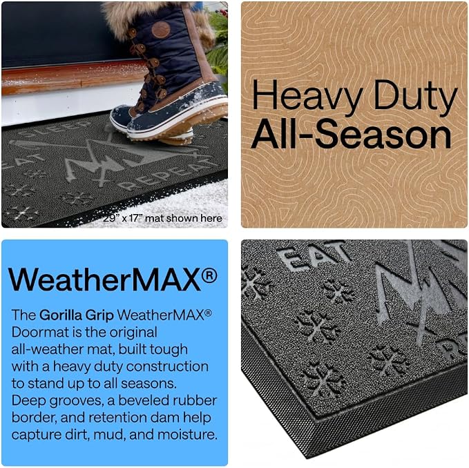 GORILLA GRIP 100% Waterproof All-Season WeatherMAX Doormat, US Designed Natural - Image 3