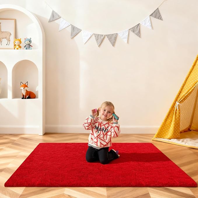 Red Rugs for Bedroom, 4x6 Fluffy Area Rugs for Living Room, Small Fuzzy Shag by Unknown