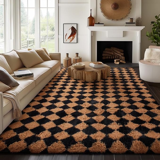 Ophanie 8x10 Black & Beige Diamond Checkered Rugs - Image 5
