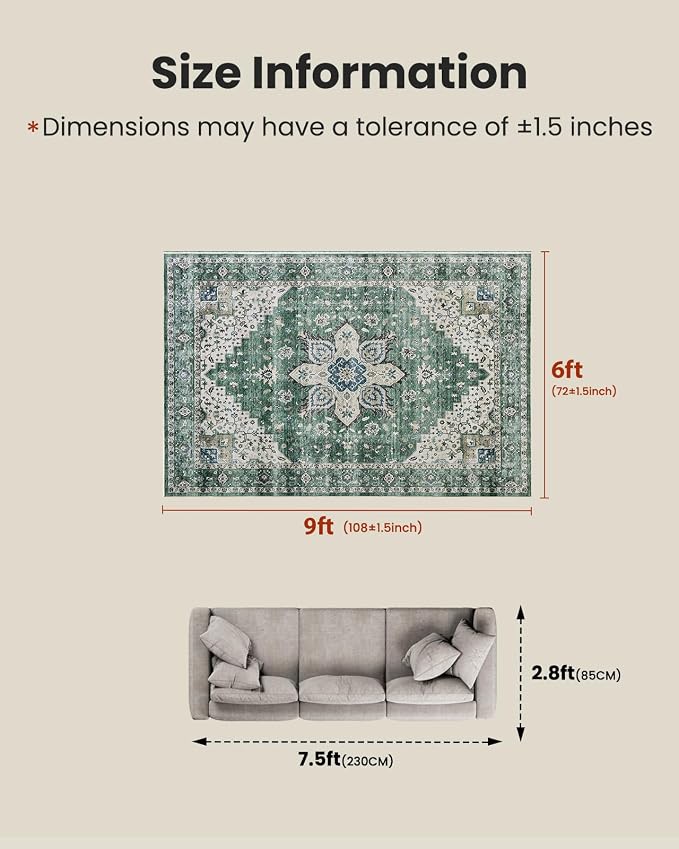 AMADA HOMEFURNISHING 6x9 Area Rug, Washable Low-Profile Large Area Rug - Image 2