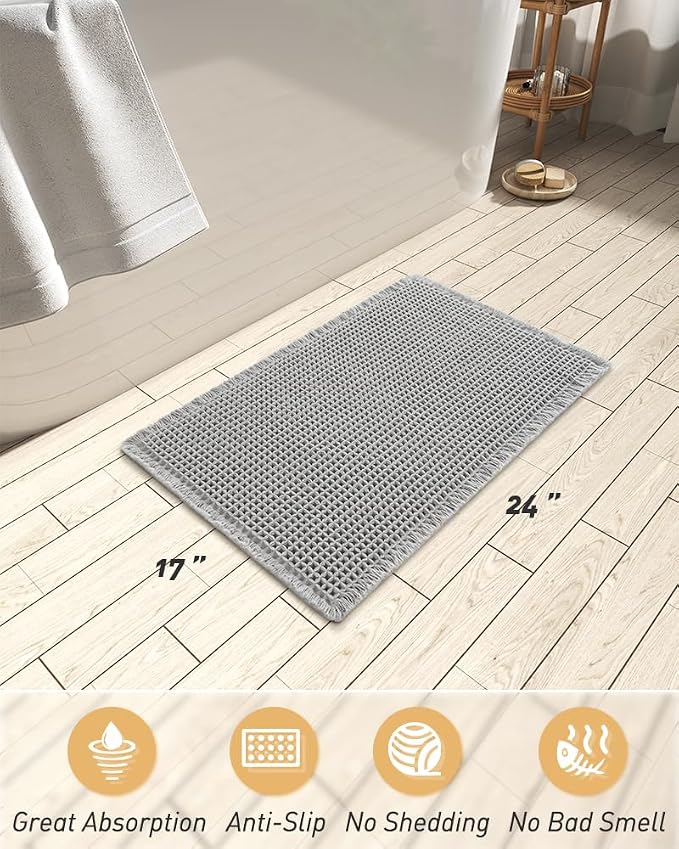 AMOAMI Upgraded Waffle Bath Mat, Super Absorbent Non Slip Bath Mats - Image 2