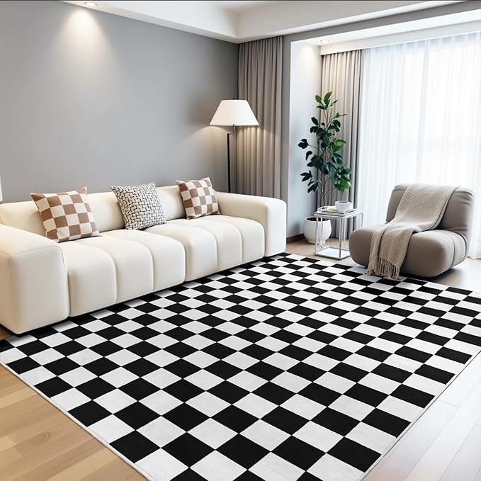 Terrug Black and White Checkered Rug - Image 8