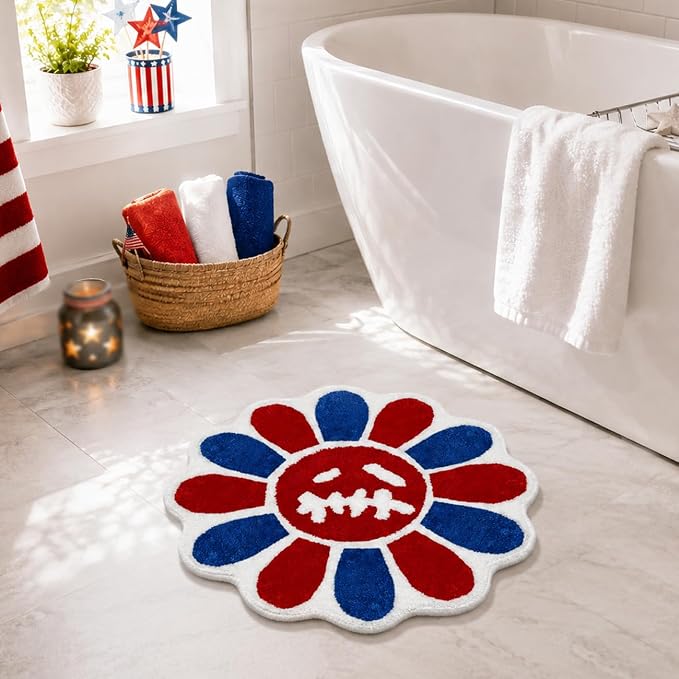 Trippy Happy Face Rug 4th of July Bathroom Rugs Patriotic Independence Day - Image 3