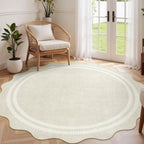 Round Area Rugs 6ft for Bedroom, Ivory Washable Circle Rug Soft Non Slip Floor by LORWER