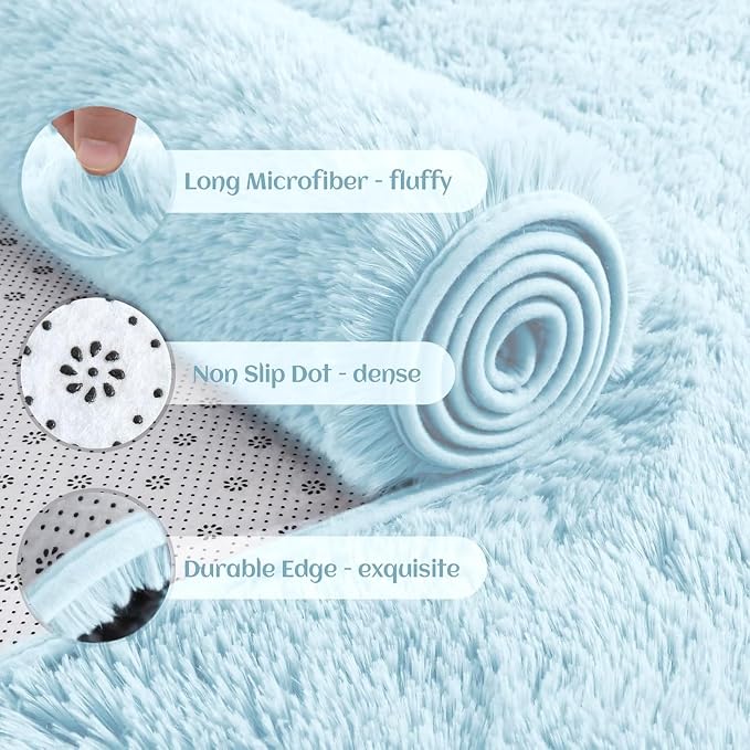 YJ.GWL Area Rugs for Living Room Bedroom, 6x9 Machine Washable Large Light Blue - Image 3