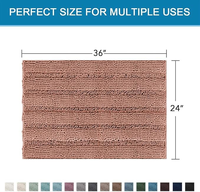 H.VERSAILTEX Bath Mats for Bathroom Non Slip Extra Thick Chenille Striped Bath - Image 2