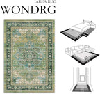 9x12 Washable Vintage Area Rug Green Oriental Living Room Bedroom Throw Rug - Image 2
