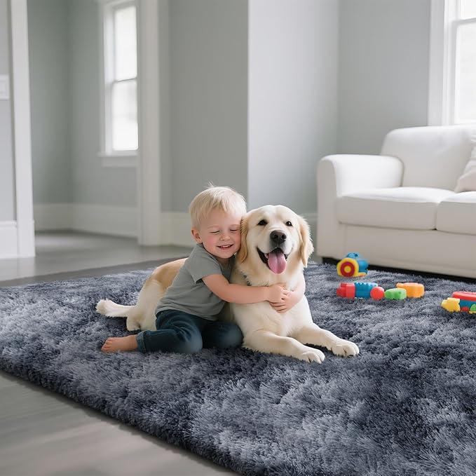 Fluffy Rug Shag Area Rug, Mottling Dark Grey 2x4 Area Rugs - Image 4