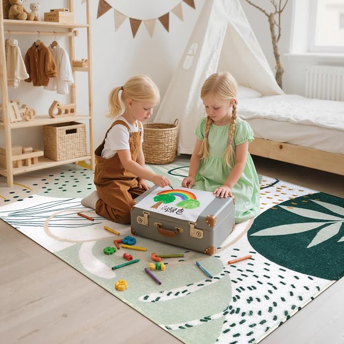 Lahome Sage Green Boho Bedroom Rug 4x6, Washable Non Slip Soft Botanical Area - Image 2