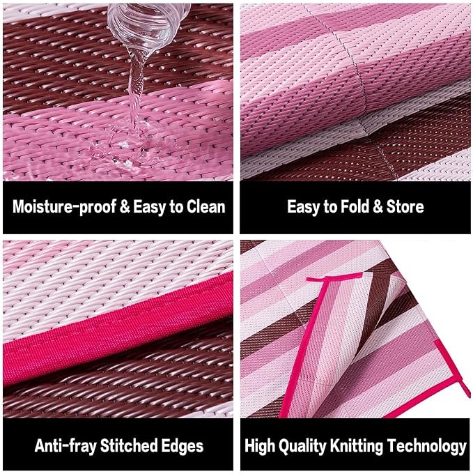 HUGEAR Outdoor Waterproof Rug 9'x12' Plastic Straw Rugs Washable Reversible - Image 6
