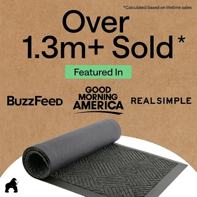 GORILLA GRIP 100% Waterproof All-Season WeatherMAX Doormat, US Designed Natural - Image 4