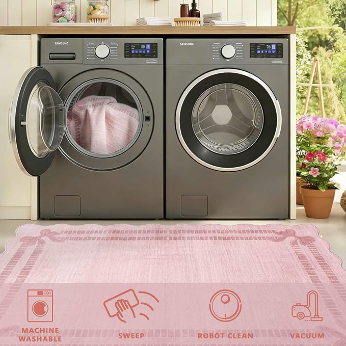 Latte&Fog Pink Scalloped Bow Area Rug - Image 6