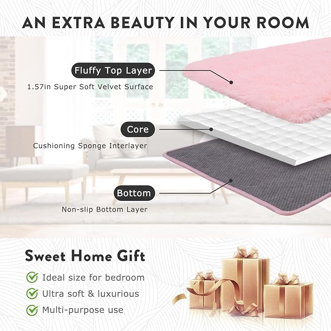 9x12 Large Area Rugs for Living Room, Soft Pink Fluffy Shag Rug for Bedroom - Image 6