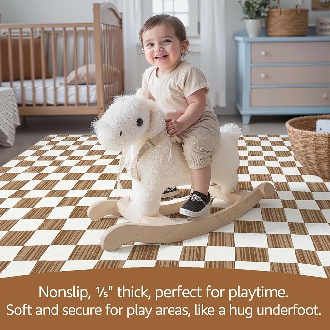 jinchan 8x10 Brown Checkered Area Rugs - Image 4