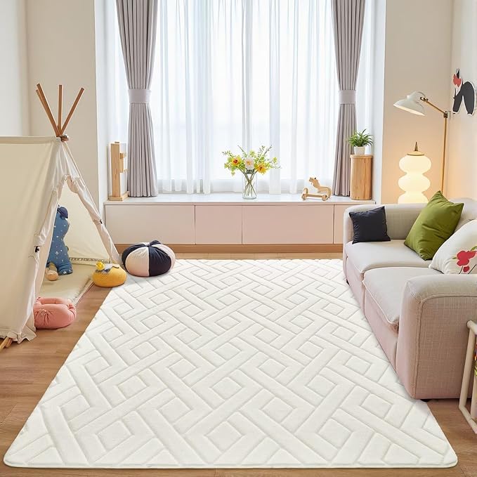 4x6 Cream White Washable Area Rug - Image 7