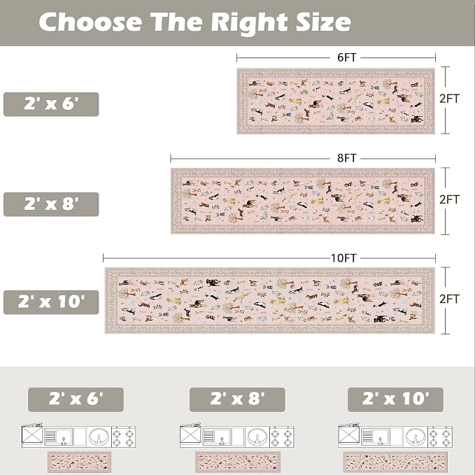 Pink Rug Runner for Hallways Kitchen Rug 2x6, Non Slip Washable Rugs - Image 2