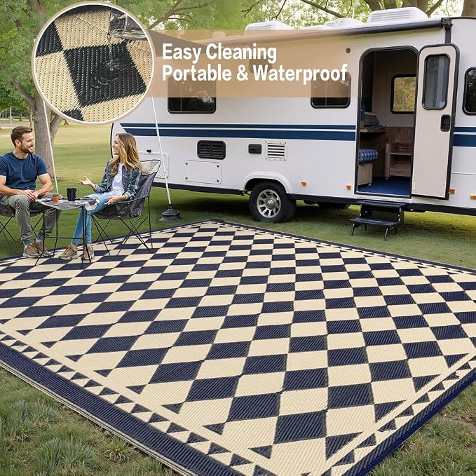 HUGEAR Outdoor Waterproof Rug 10'x14' Plastic Straw Rugs Washable Reversible - Image 5