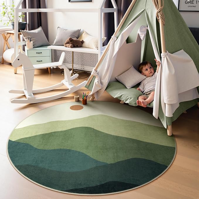4ft Abstract Round Rug, Soft Washable Non-Slip Mountain Circle Classroom Rug - Image 7