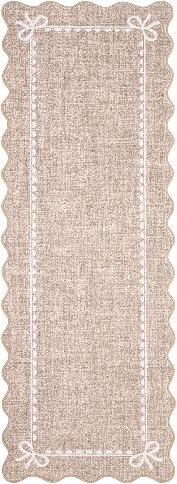 GarveeHome Scalloped Bow Rug for Living Room, Solid Camel Rug for Dorm - Image 4