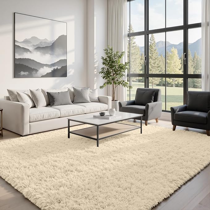 5x8 Area Rugs for Living Room: Soft Fluffy Shag Beige Rugs for Bedroom - Image 4
