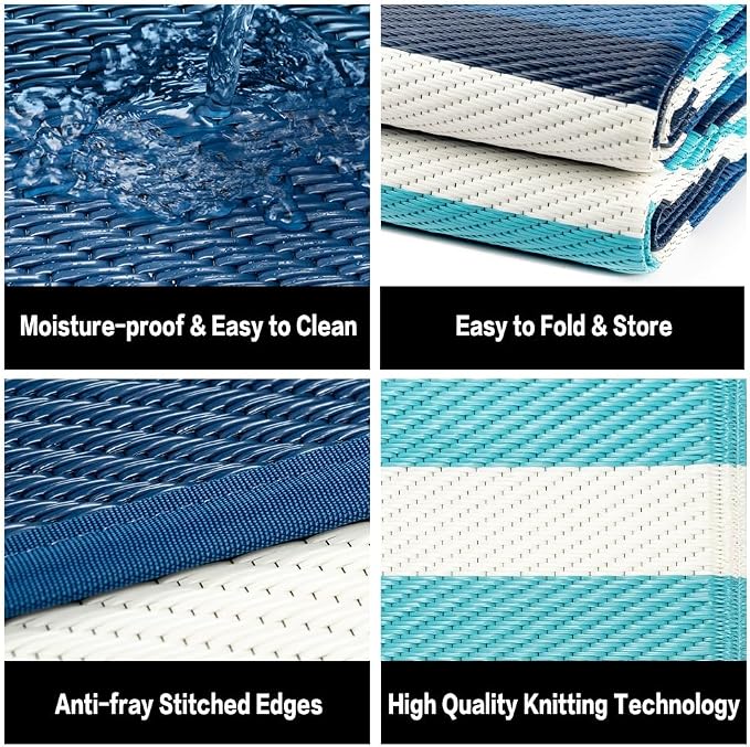 HUGEAR Outdoor Waterproof Rug 6'x9' Plastic Straw Rugs Washable Reversible - Image 6