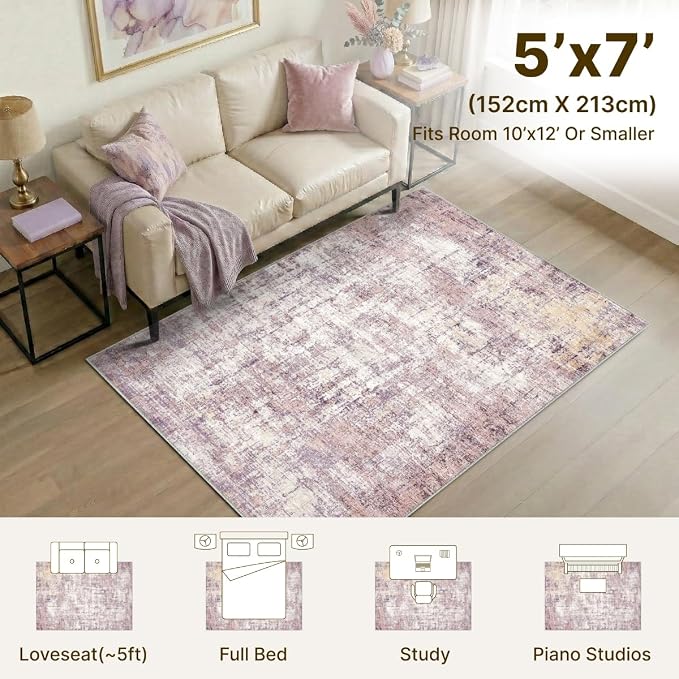 5x7 Area Rugs Washable Living Room Rug-No Slip Soft Carpets Modern Abstract - Image 2