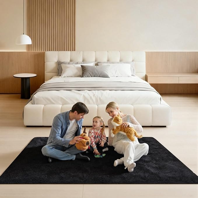 5x7 Black Rugs for Living Room, Large Fluffy Area Rugs for Bedroom, Fuzzy Shag - Image 6