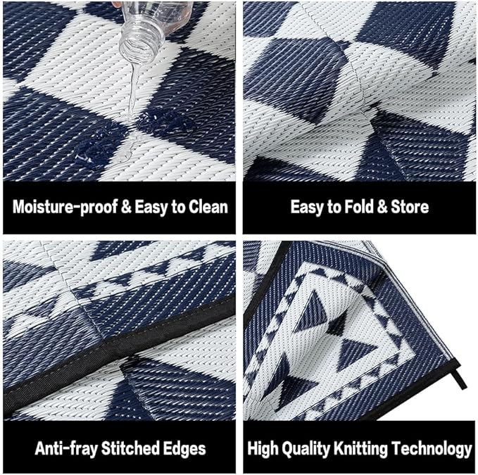 HUGEAR Outdoor Waterproof Rug 6'x9' Plastic Straw Rugs Washable Reversible - Image 6