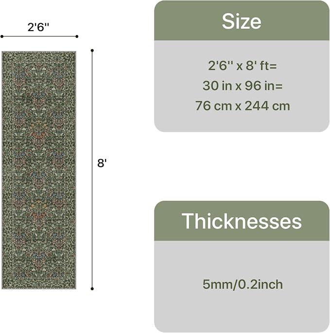 GENIMO Floral Washable Runner Rug 2’6” x 8’, Non-Slip Long Hallway Carpet - Image 2