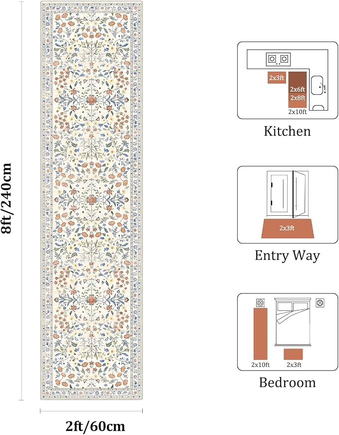 Yamaziot Washable Runner Rug 2x8 – Boho Non Slip Floral Hallway Runner Rug - Image 2