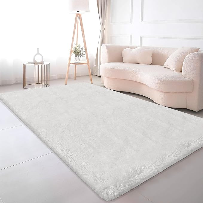 Soft White Fluffy Rugs for Living Room 5x8 Area Rug Shaggy White Carpet for - Image 8