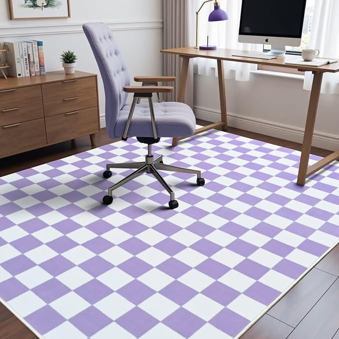 Terrug Purple and White Checkered Rug - Image 4