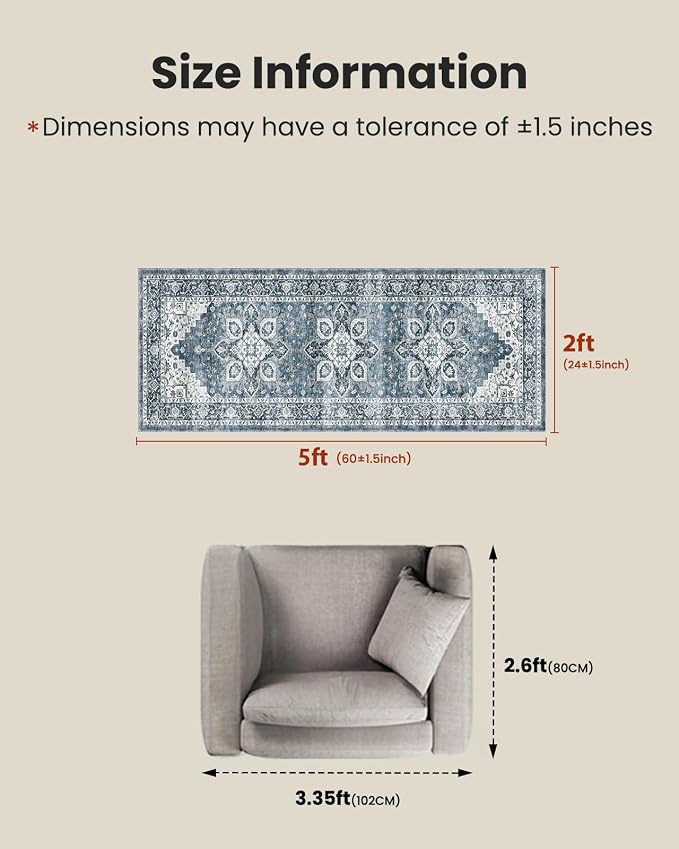 AMADA HOMEFURNISHING 2x5 Washable Runner Rug, Low-Profile Kitchen Rugs - Image 2
