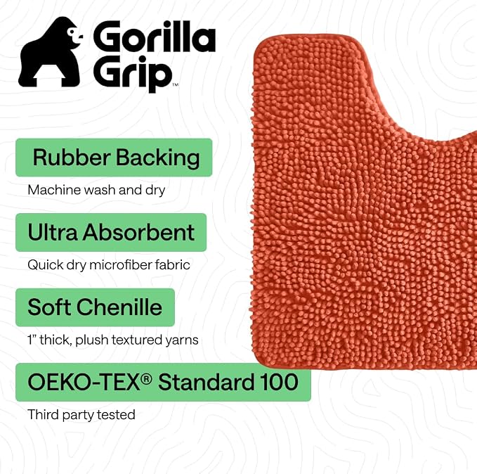 GORILLA GRIP Plush Absorbent Shaggy Chenille Bath Rug Mat - Image 3