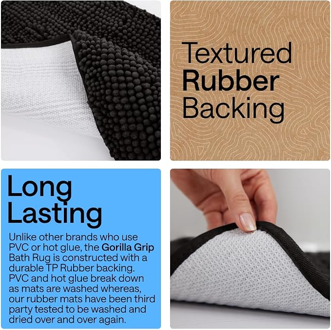 GORILLA GRIP Bath Rug Mat 42x24, Thick Soft Absorbent Chenille, Quick Dry - Image 3