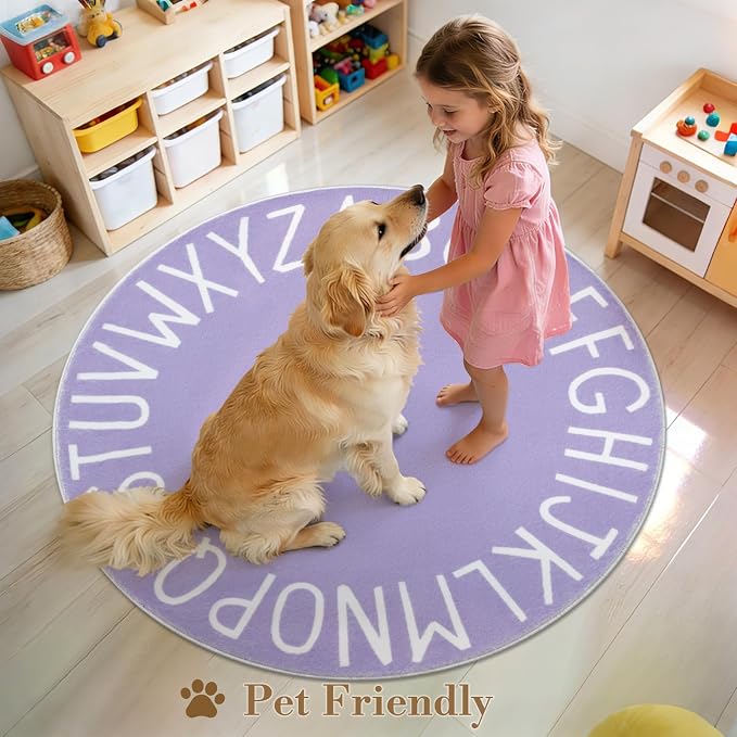 Topotdor Round Kids Play Rug Alphabet Nursery Area Rug Extra Large Soft - Image 5