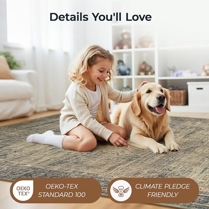 Washable Brown Area Rugs 6x9 for Bedroom, Non-Skid Stain Resistant Carpet for - Image 5