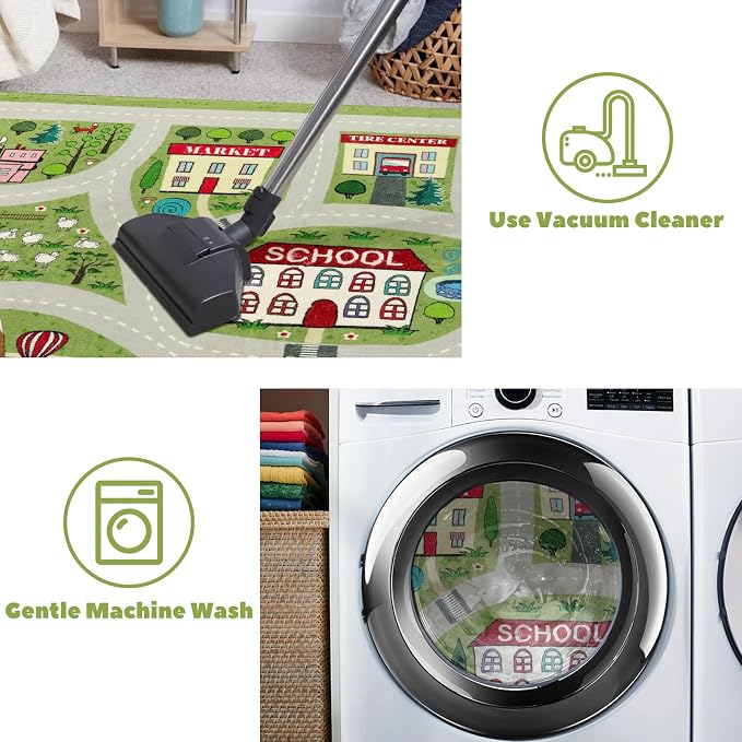 LIVEBOX Green Kids Playroom Rug, Non-Slip Soft Car Rugs Play Mat - Image 4