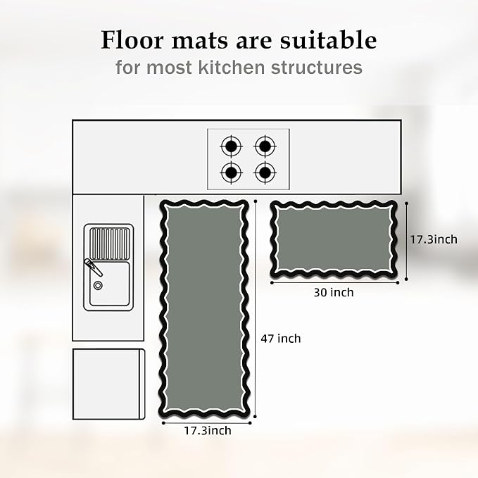 Arenarug Scalloped Black Gray Kitchen Mats Rugs Sets of 2 Cushioned Anti - Image 7
