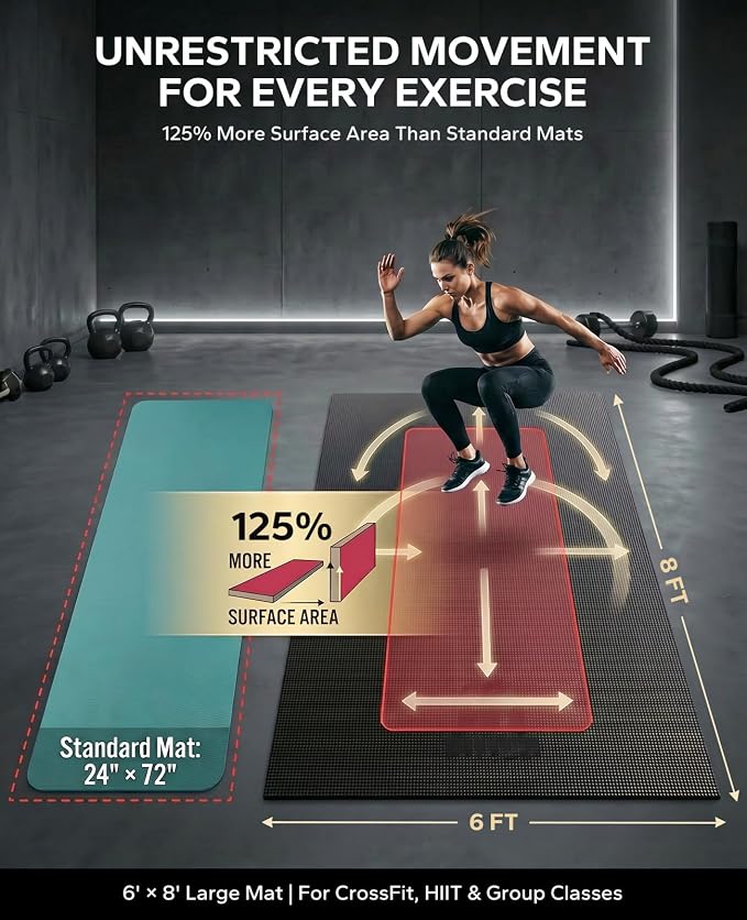 HAPBEAR Large Exercise Mat-7'x5'/6'x8'/6'x9'/6'x10'/6'x12'x8mm, Ultra Durable - Image 4