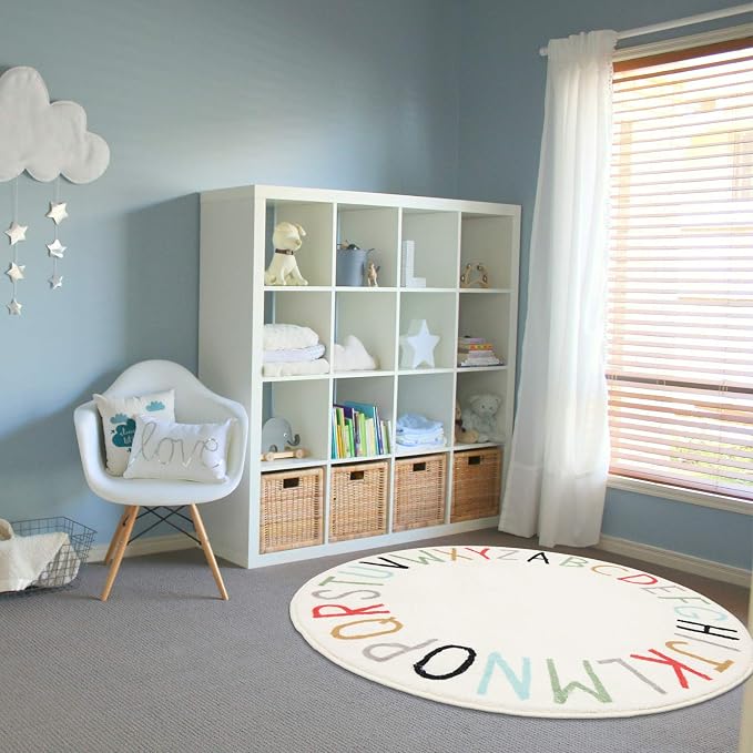 Topotdor Rainbow Round Kids Play Rug Alphabet Nursery Area Rug Extra Large Soft - Image 2
