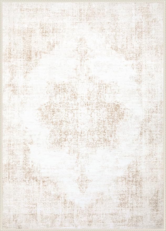 Area Rug 5x7 Vintage Rug: Washable Living Room Rugs Retro Medallion Distressed - Image 9